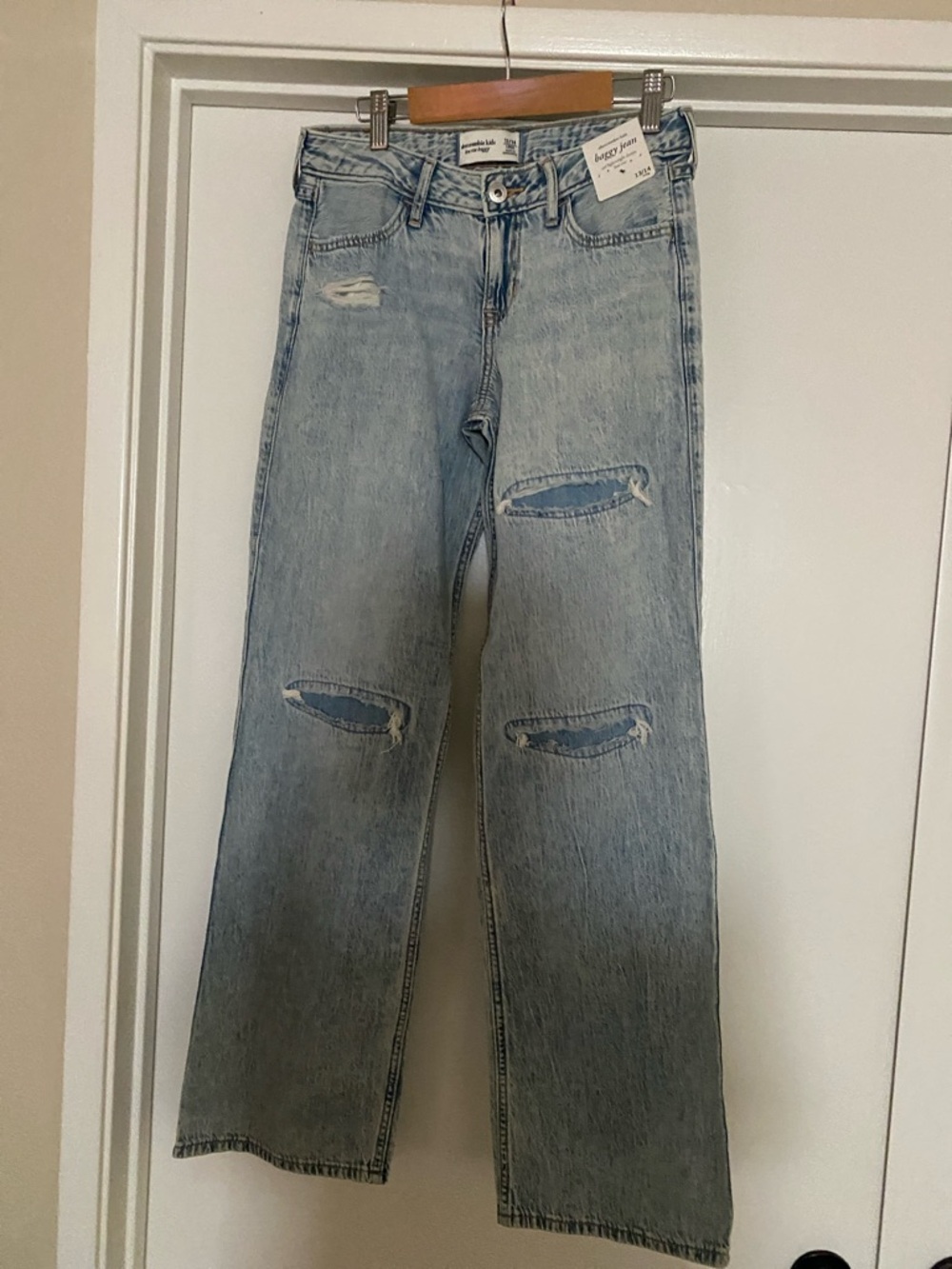 abercrombie kids Light Blue Distressed Straight Wide-Leg Jeans